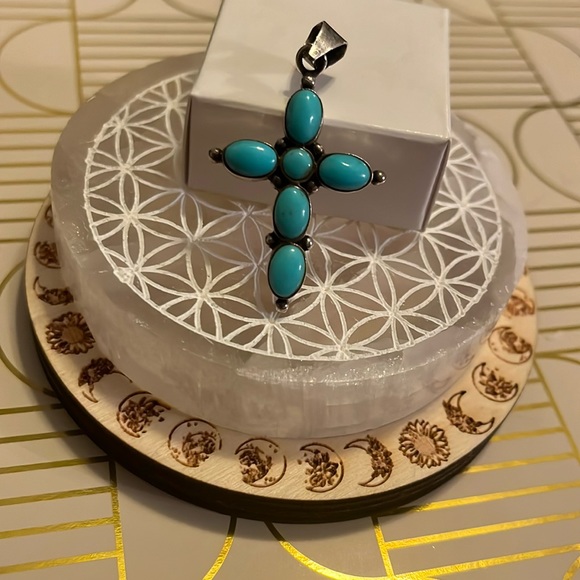 Jewelry - Vintage turquoise cross pendant 925